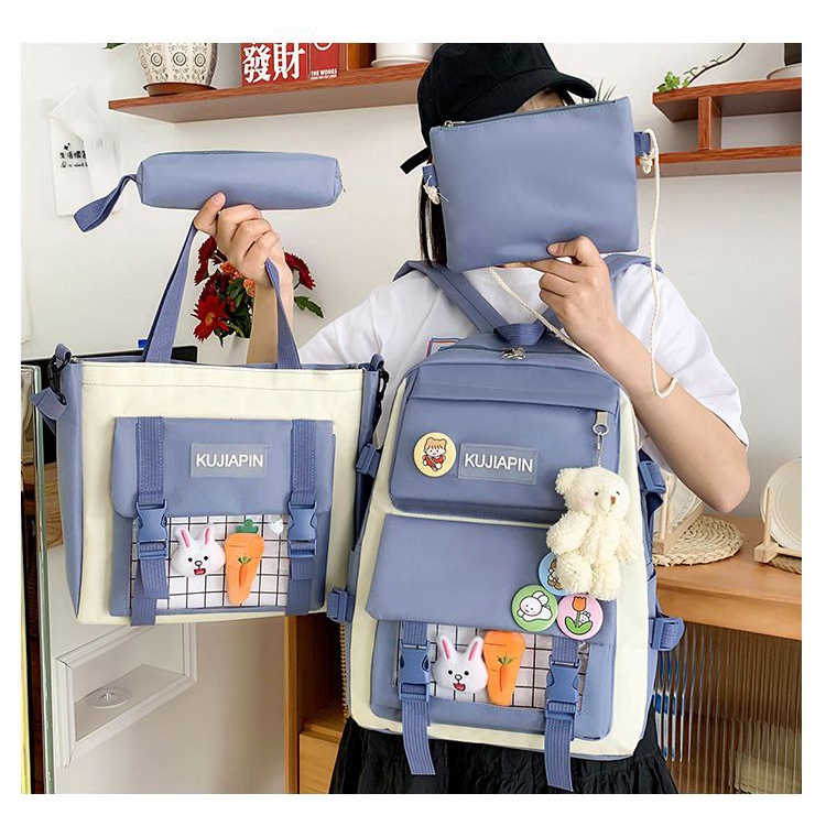 TASHAPPY EL 6789 Tas RANSEL 4IN1 Wanita Canvas Stylish Include Gantungan Boneka model korea supplier tas import GT2038 CR7998 BQ3727