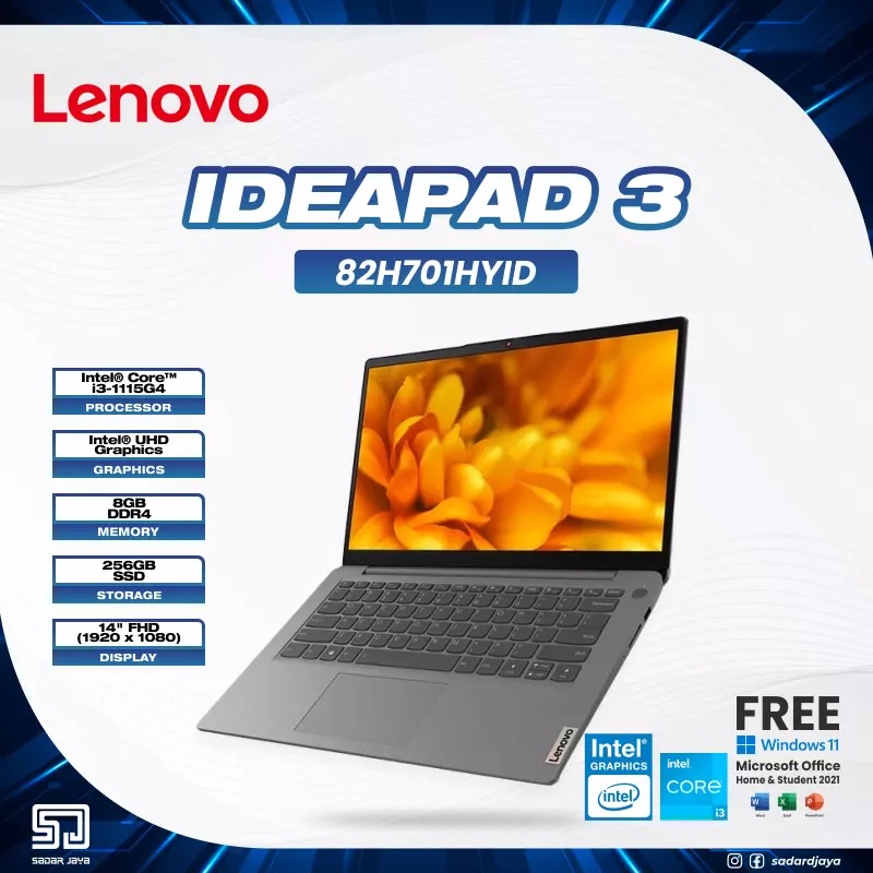 Notebook Lenovo IdeaPad 3 IP3 HYID Laptop Core i3 - 1115G4 / 8GB / SSD 256 / 14″ FHD / Win11 OHS