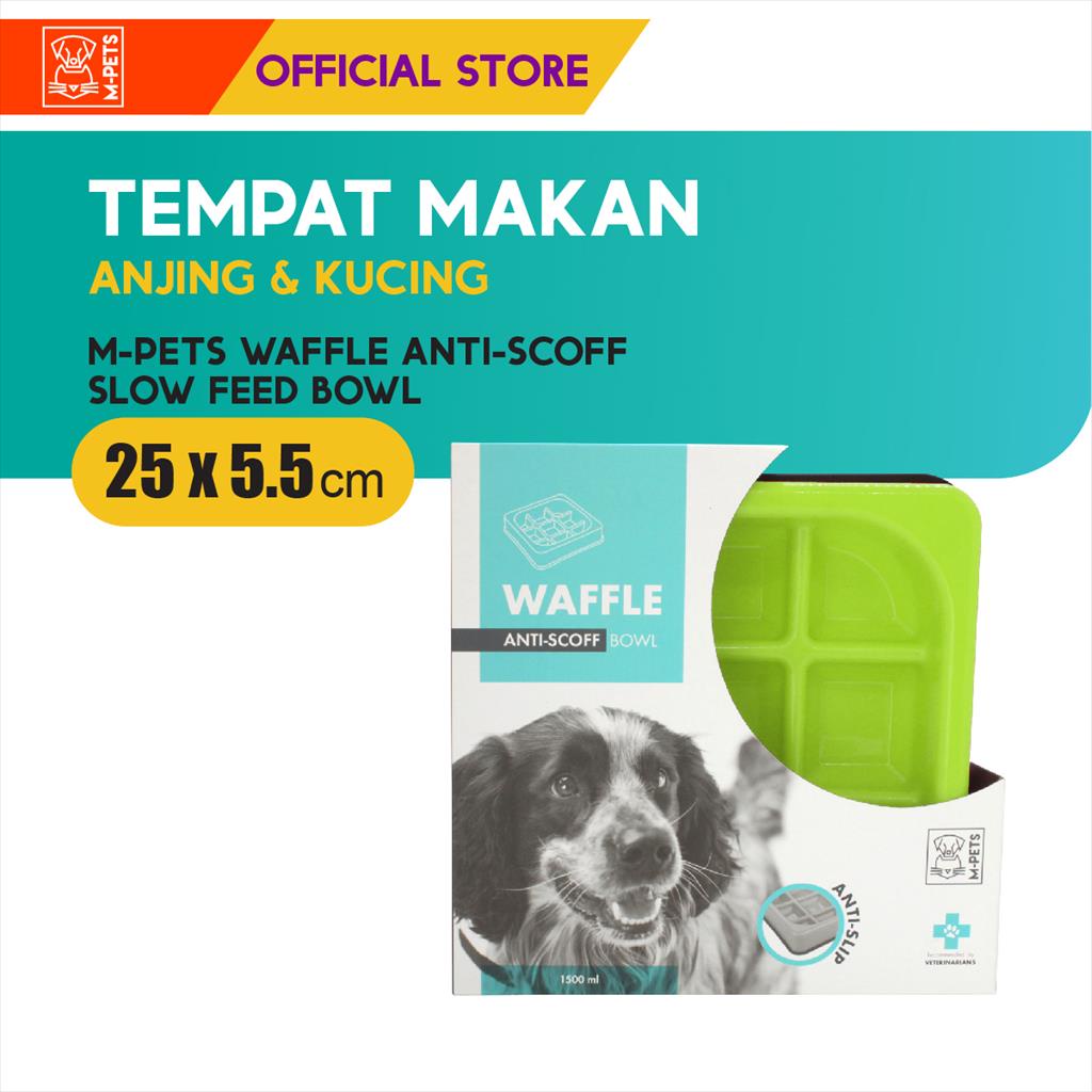 M-Pets Waffle Anti-Scoff Slow Feed Bowl / Tempat Makan Anjing Kucing