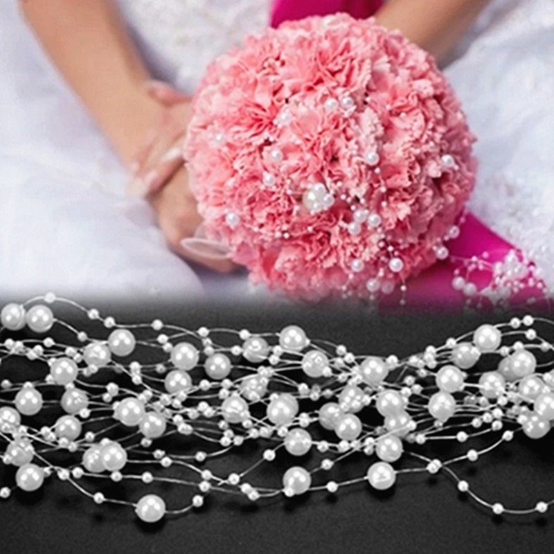 Mutiara Renteng Manik Senar Hiasan Rambut Pearls Beads Chain Dekorasi Wedding Flower Mote Besar Kecil PERMETER