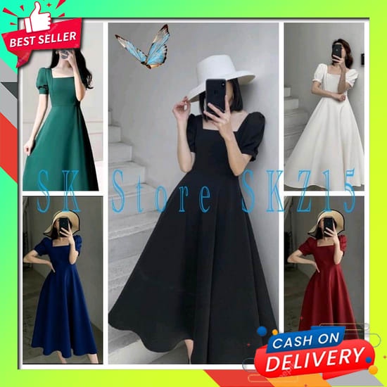 Dress Isai - Casual Dress Wanita Terbaru - Dress Rajut Perempuan - Mini Dress - Pakaian Wanita Skz15 ~ Dress Korea Style Dress Lengan Pendek Gaun Midi A-Line Hitam Minimalis Fashion