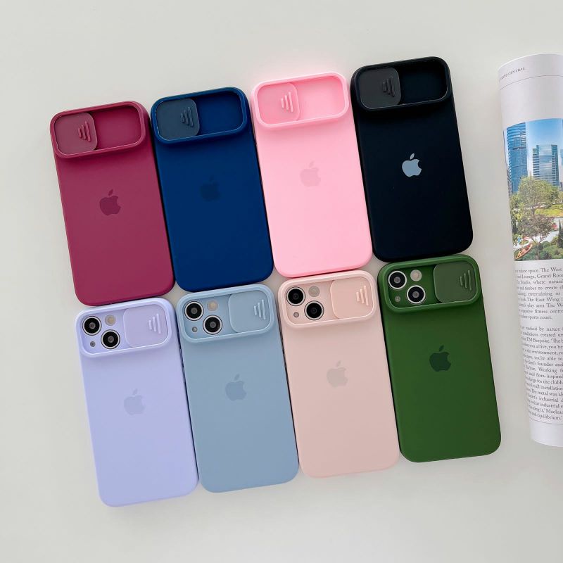 SILICONE Colorfull Camera Slide Protection Iphone 7 8 se 7+ 8+ x xr xs max 11 12 13 14 pro max 14 plus Case Cover Casing