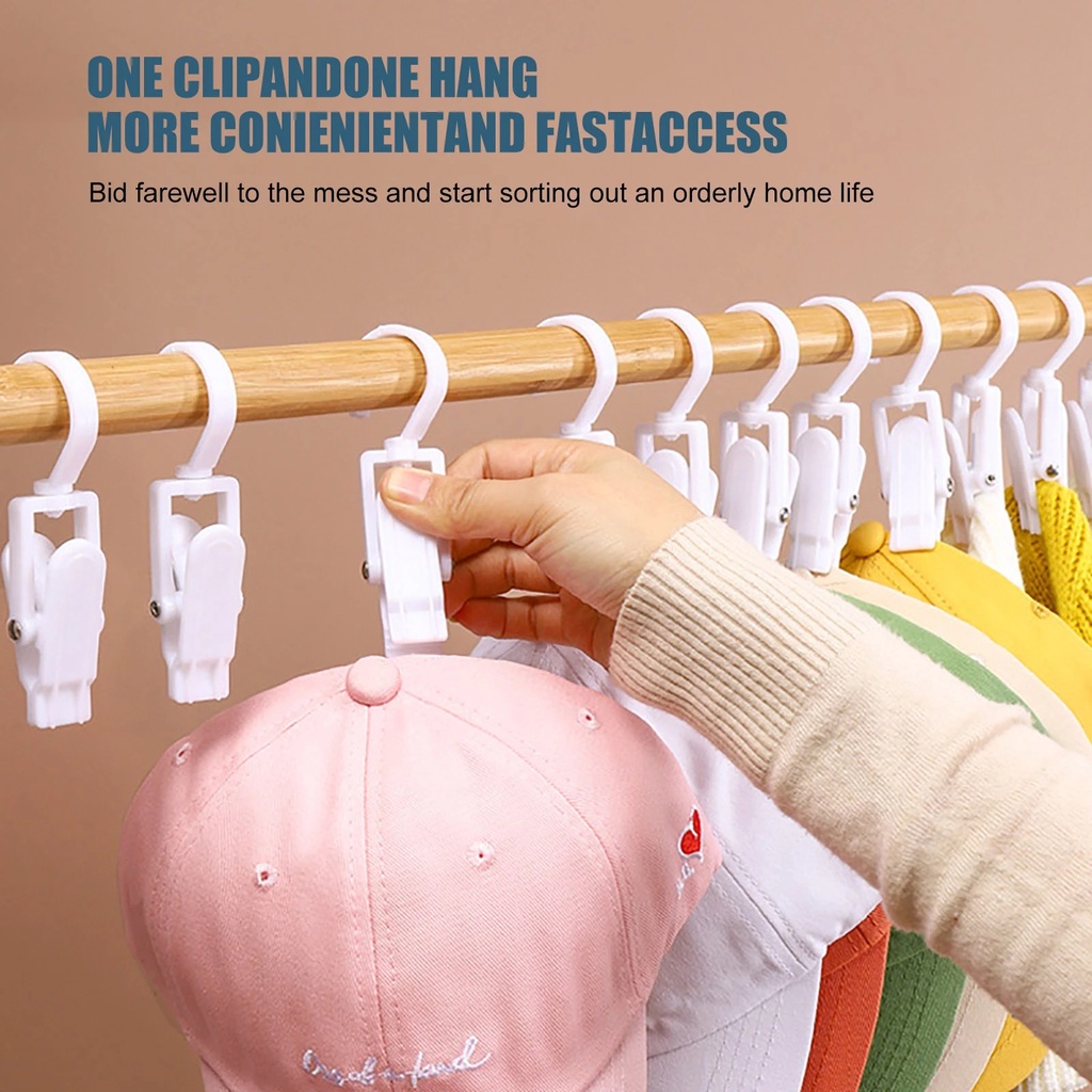 Gantungan Pakaian / Handuk / Topi 360 Derajat°Klip Kait Gantung Penyimpanan Tirai Multifungsi Bahan Plastik Untuk Aksesoris Lemari Pakaian