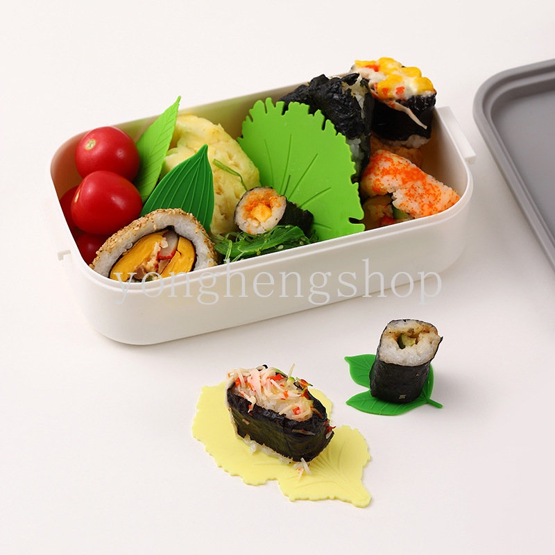 1 Set Matras Pemisah Nasi Sushi Bentuk Daun Hijau Tahan Minyak Untuk Dekorasi Bento Anak