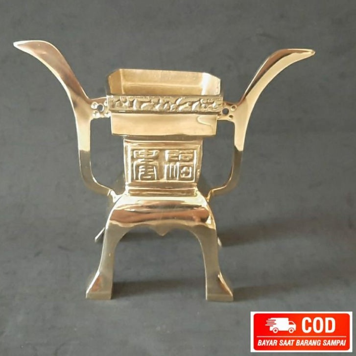 Tempat Bakar Dupa Bokor Kemenyan Kuningan Antik Murah 19cm