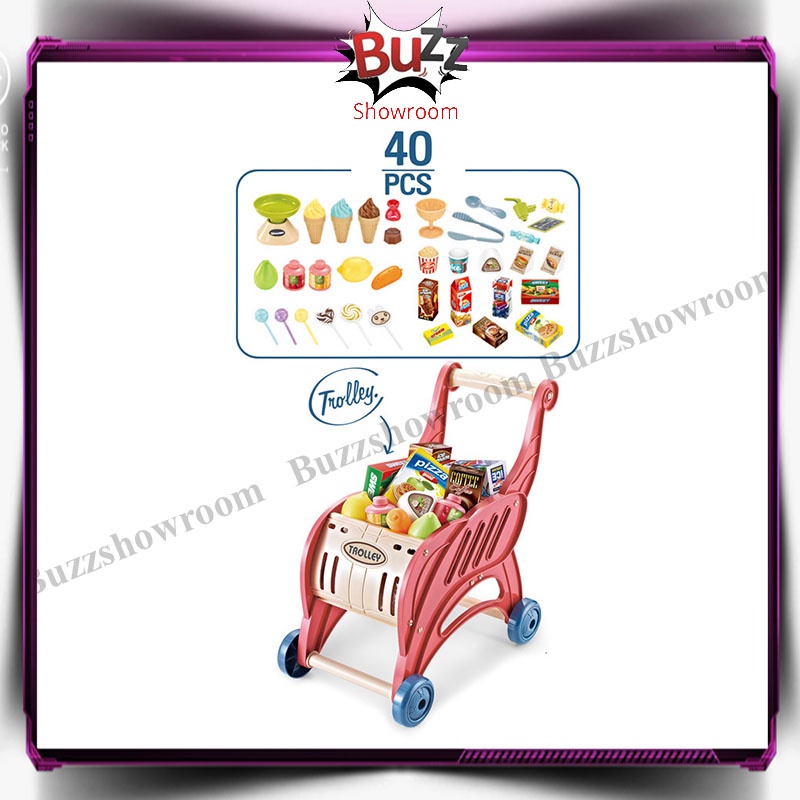 Home Supermarket Trolley Playset Mainan Kasir Anak Cash Register Troli