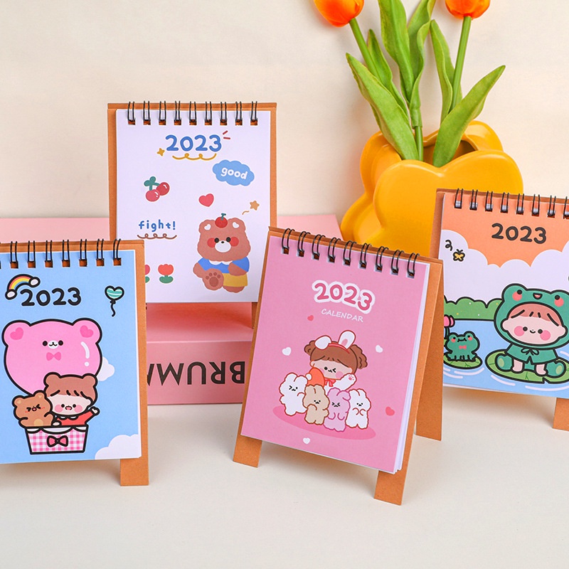 Kalender Meja Mini Desain Hewan Kucing Warna Acak Untuk Dekorasi Kantor / Sekolah