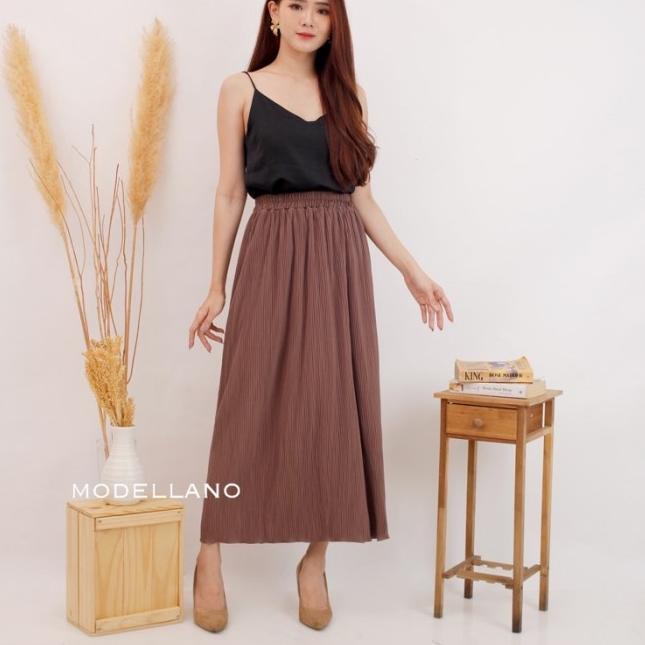 503 ROK PLISKET PANJANG LURUS LIDI SPAN MURAH POLOS HYGET REMPEL KARET - 503 Black
