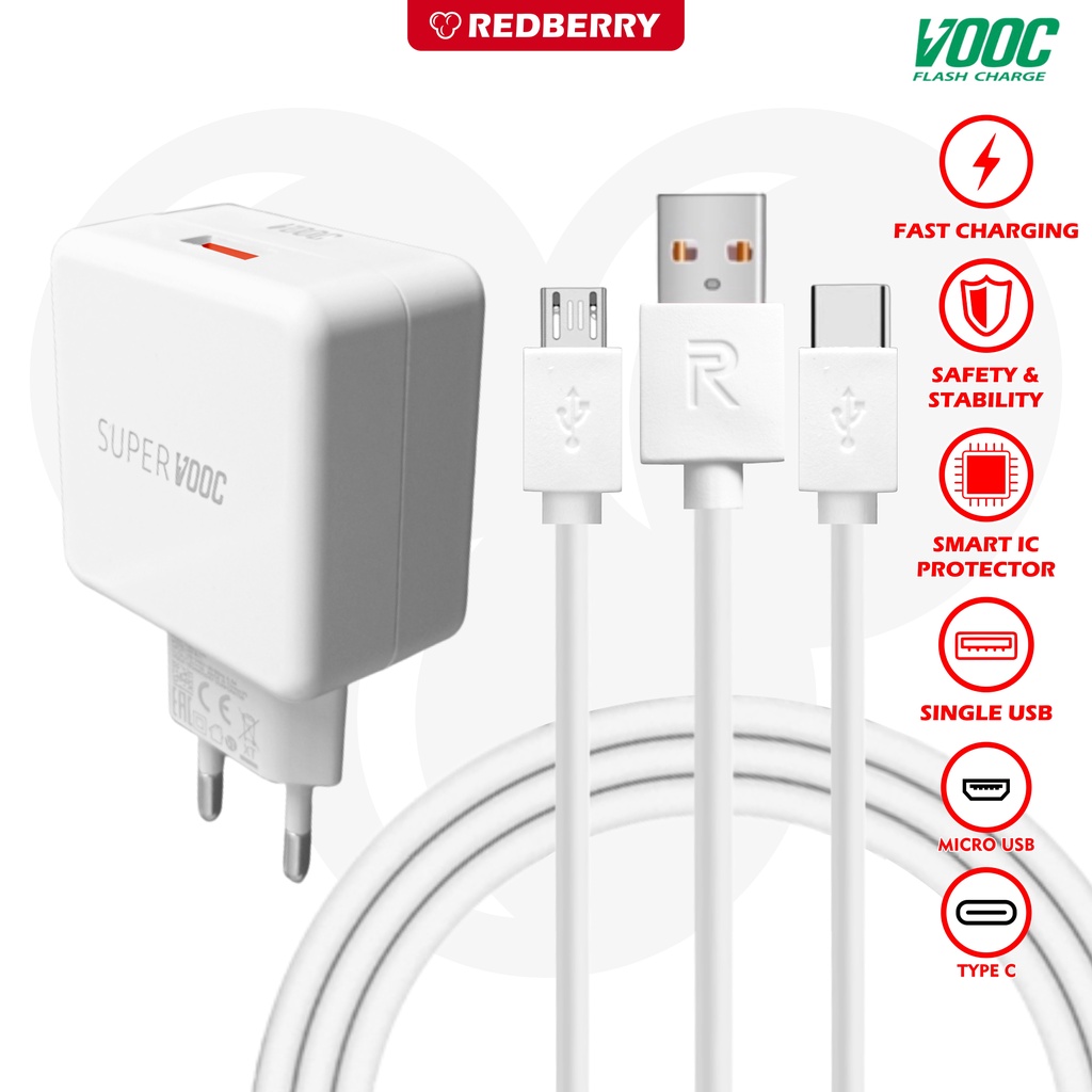 Charger Realme 5 Pro 20W VOOC Fast Charging kabel data Type C Micro USB cas HP universal android ori