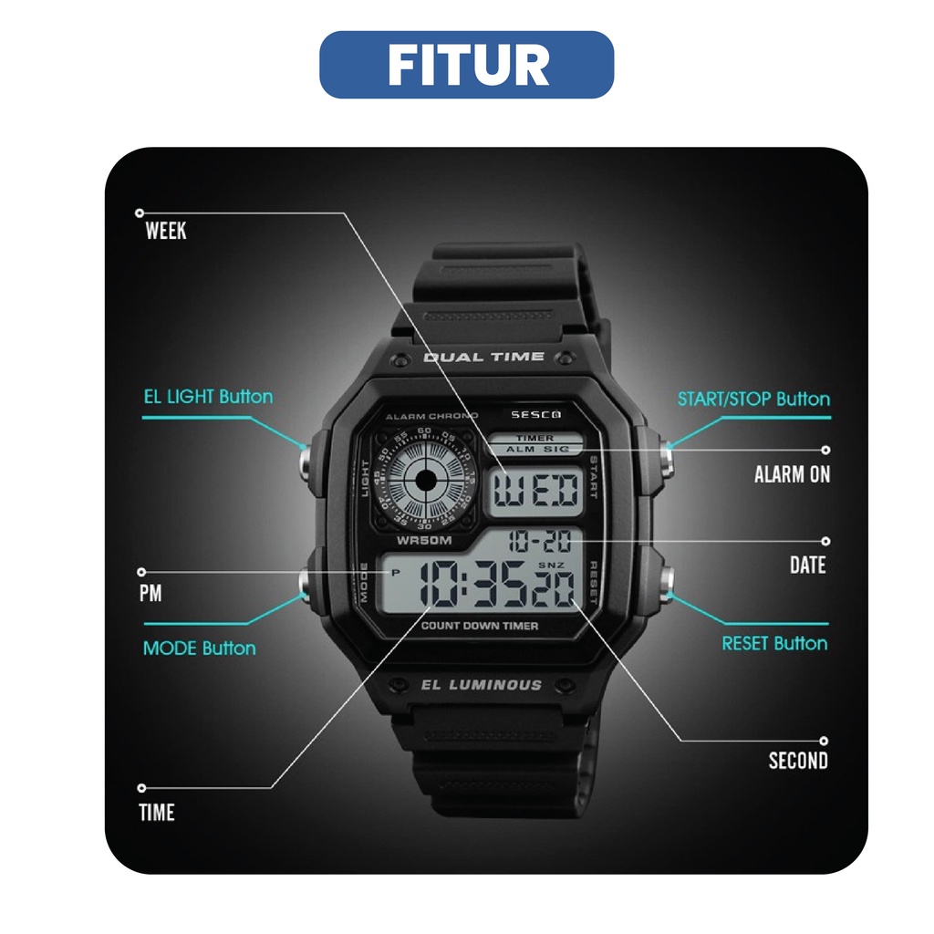 SESCO 1299 Jam Tangan Digital Pria Original Bergaransi Resmi-2
