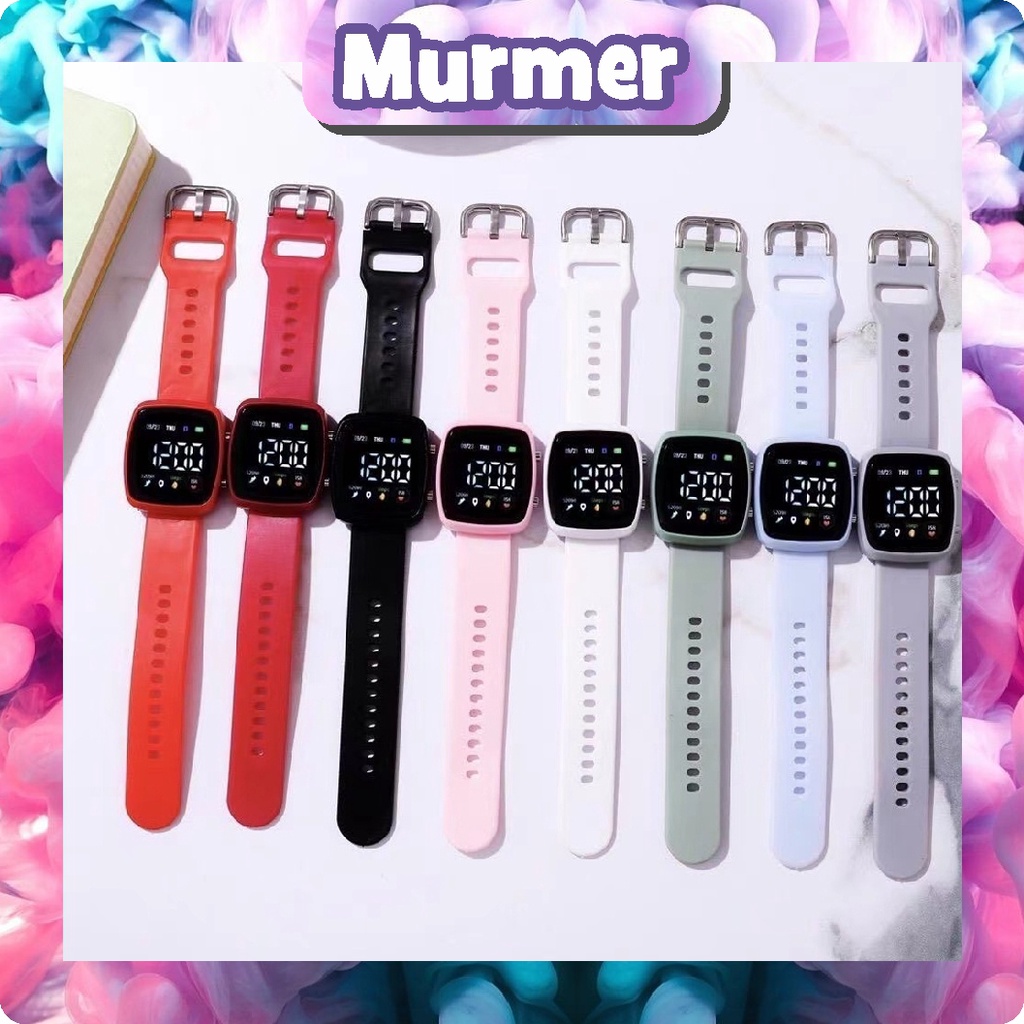 MurmerOfficial Jam Tangan LED Digital Pria Wanita Rubber Electronic Fashion Couple Anak Remaja Import JT051