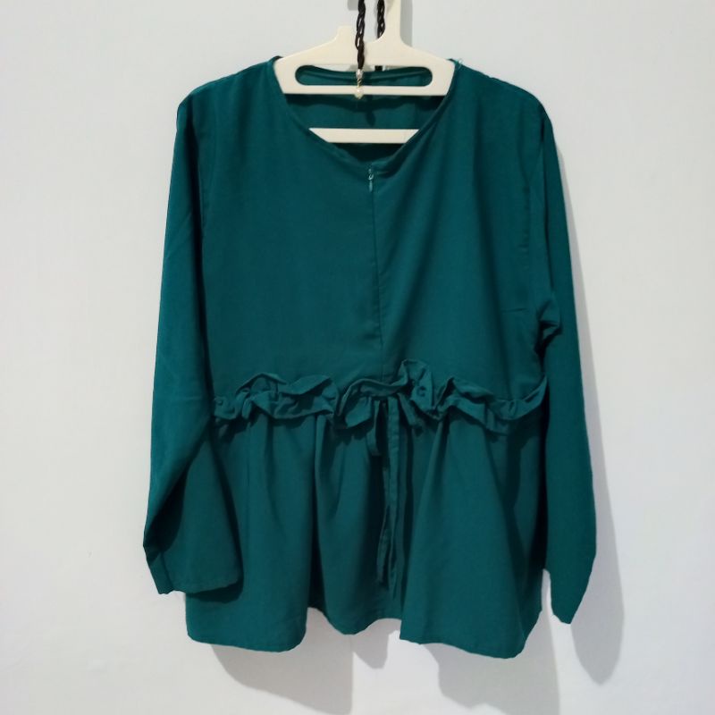 Preloved blouse kemeja hijau tosca tua baju wanita