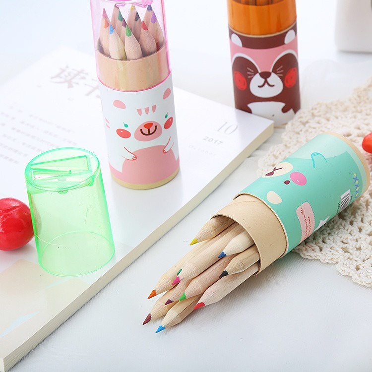 T&amp;Y Pensil Warna 12 IN 1 + Serutan Pensil Warna Pencils Quality Pensil Color Karakter Lucu Kemasan Tabung Murah Import