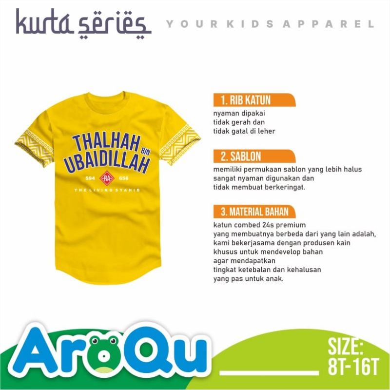 Kaos AroQu KURTA SERIES &quot;SAHABAT NABI&quot;/ kaos sahabat nabi aroqu size 8-16 T