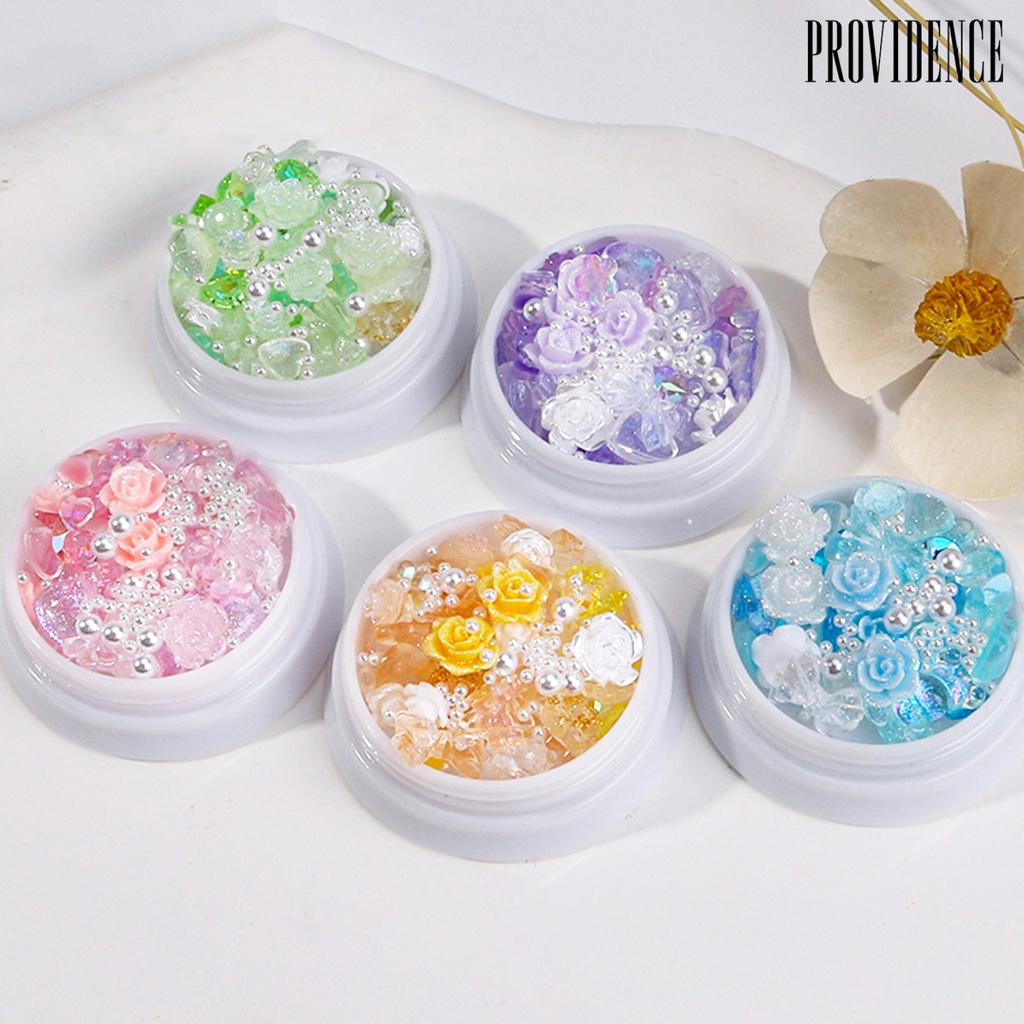 Providence 1 Kotak Mutiara Imitasi Bentuk Pita / Hati / Bunga Mawar / Beruang Bahan Resin Untuk Dekorasi Nail Art