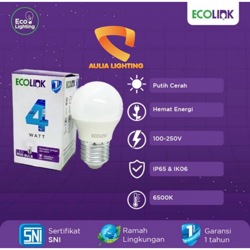 LAMPU BOHLAM 4 WATT 4WATT LED ECOLINK 4W GARANSI BULB E27 6500K SUPER TERANG HEMAT ENERGY SIGNIFY