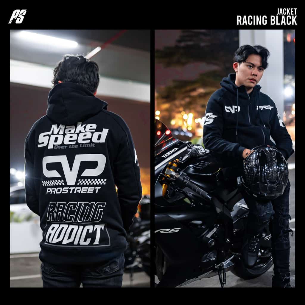 JAKET HOODIE ZIPPER PROSTREET RACING BLACK / HOODIE MOTOR / JAKET RACING ADDICT MAKE SPEED PREMIUM /