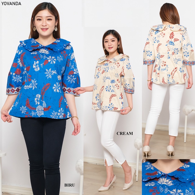 Evercloth Yovanda Blouse Wanita Atasan Wanita Blouse Batik Perempuan