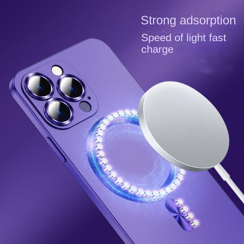 New Luxury Plating Magnet case for iPhone 11 12 13 14 Pro Max new model with lens protective film 11 Pro Max advanced electroplated Purple matte and fall proof silicone case