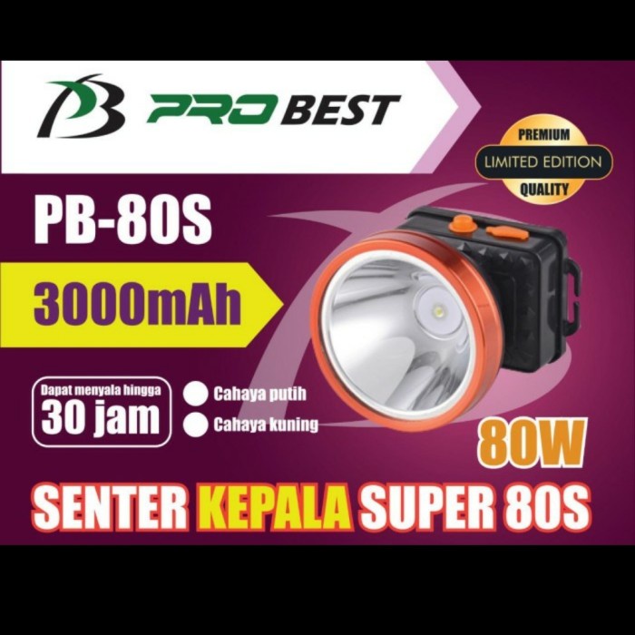 Senter Camping Senter Kepala Murah 80W - Probest 80W (Putih / Kuning)