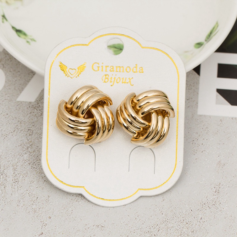 Fancyqube Anting Stud Desain Twist Bahan Alloy Untuk Anak Perempuan