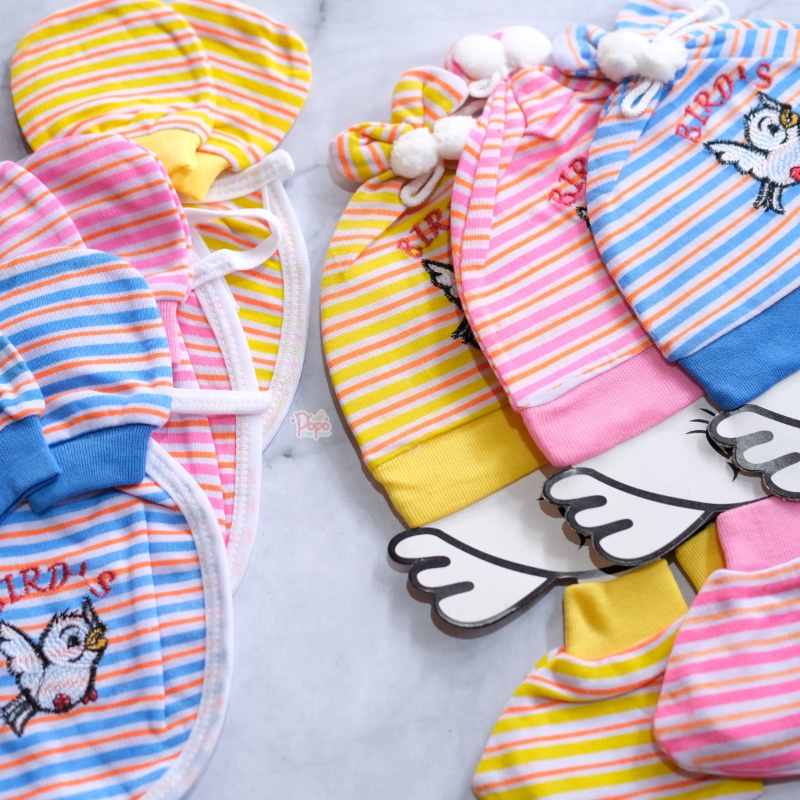 TOPI NEWBORN SET BAHAN KATUN (SET DENGAN KAOS KAKI/ SET DENGAN BIB)