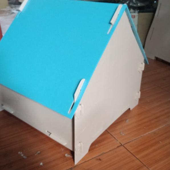 Kandang rumah Kucing Kayu Unik Bongkar pasang 3D Puzzle 40 cm - atap rata