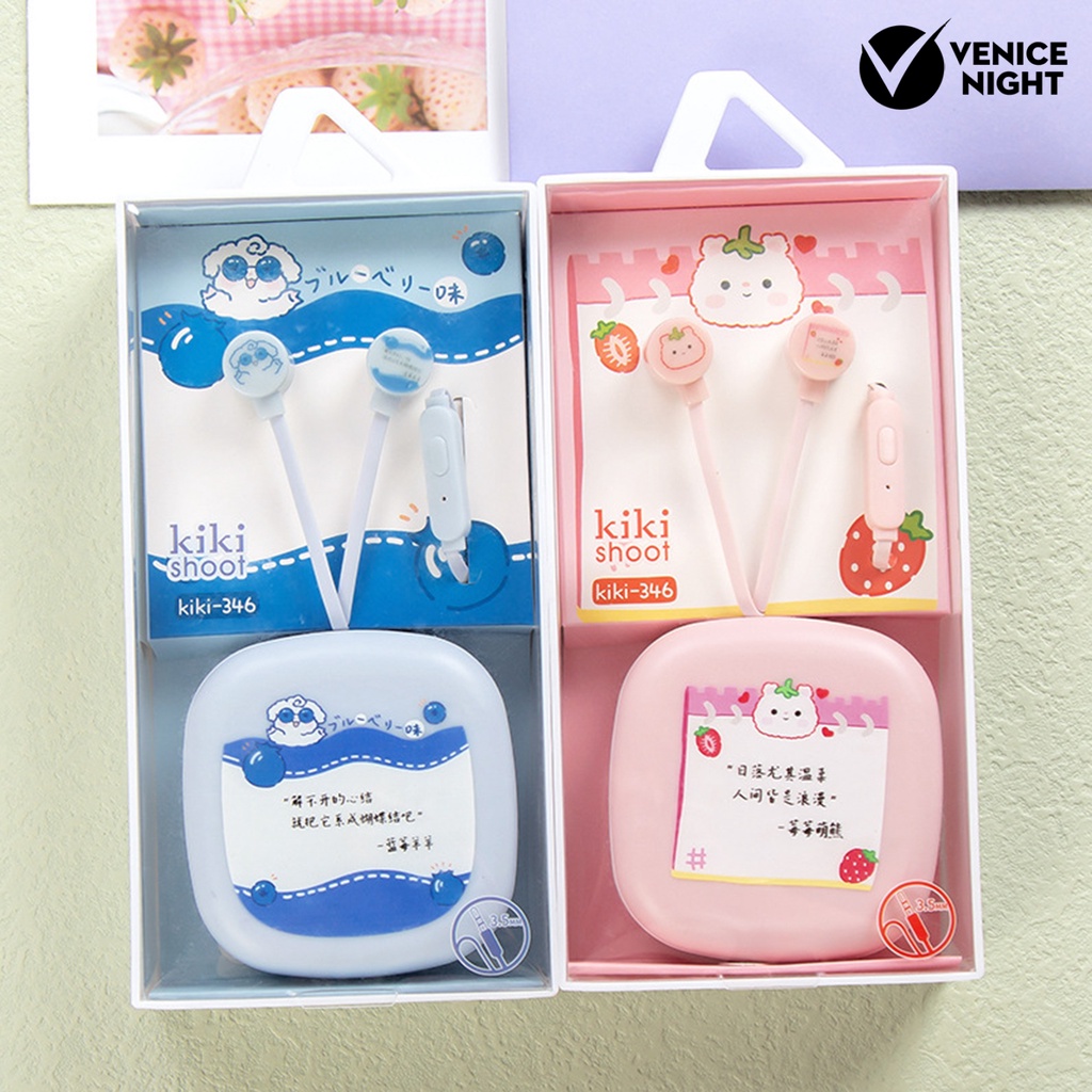 (VNEP) (Berkabel) Earbud High Fidelity Mega Bass Girls Cute 3.5mm Earphone Olahraga Musik dengan Aksesori Audio Mikrofon