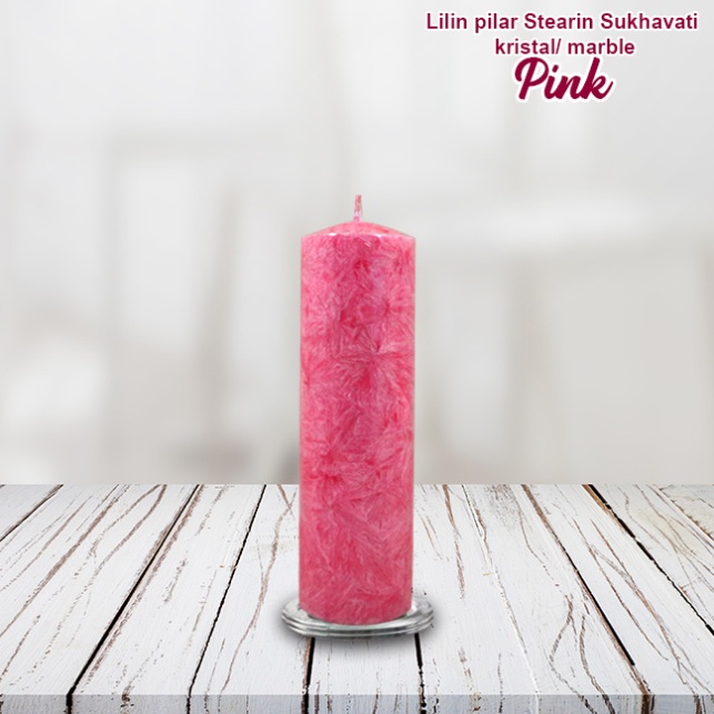 Lilin Pink Stearin Palm Candle Marble Kristal Sukhavati Serbaguna 15 cm