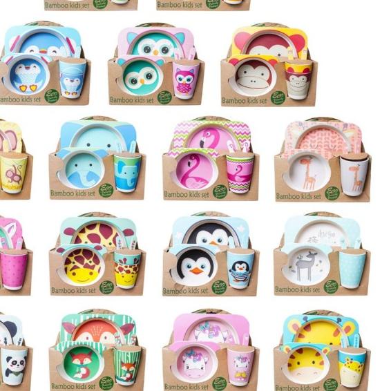 Set Alat Makan 5 in 1 / Piring Makan Anak Balita Peralatan Makan - 005 - Flamingo