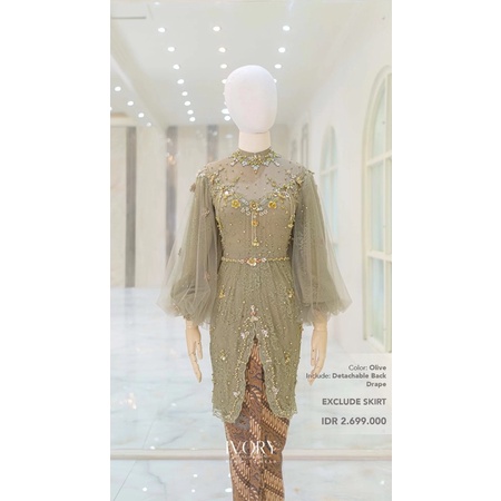 Kebaya Ivory Olive Bishop - SEWA kebaya wisuda lamaran kondangan bridesmaid