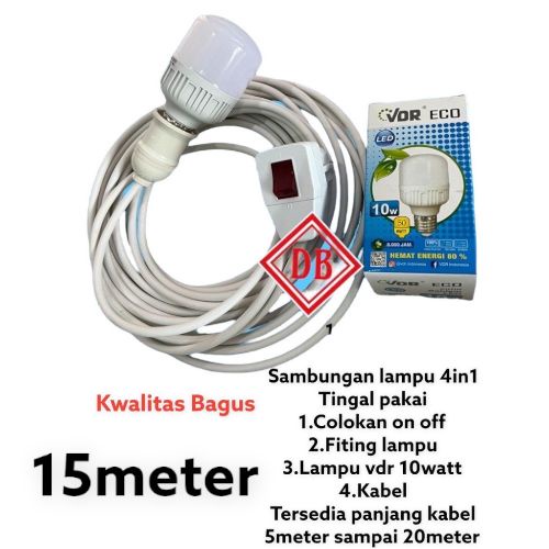 4in1 15METER TINGGAL PAKAI LAMPU 10watt+FITTING GANTUNG+STEKER ON OFF +KABEL 2x1,5mm
