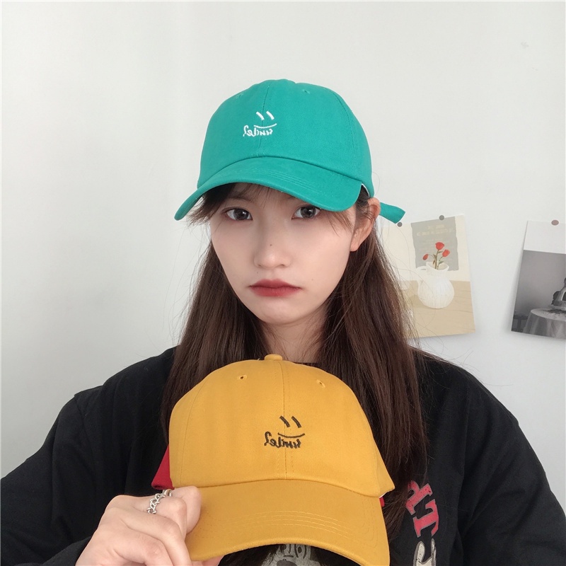 Topi Baseball Motif Bordir Smiley Face Gaya Korea