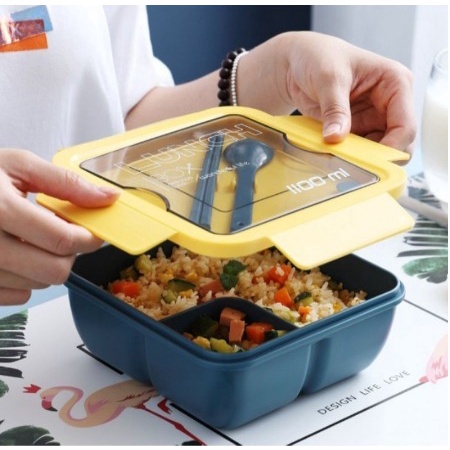 KOTAK MAKAN LUNCH BOX SET 1100 3 IN 1 BPA FREE / RANTANG MAKANAN /