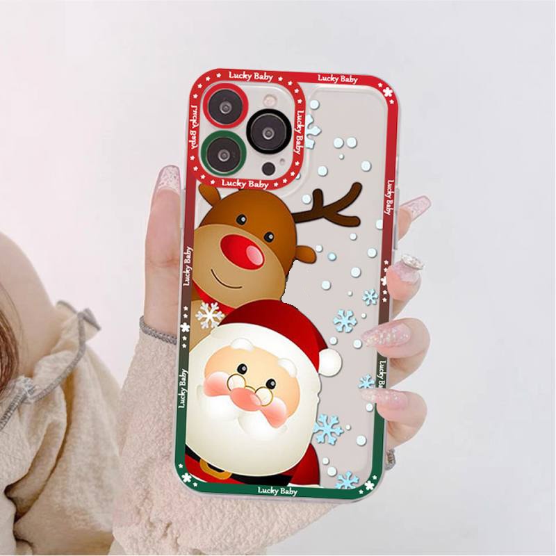 Soft Case Silikon TPU Transparan Shockproof Motif Natal Untuk IPhone 14 13 12 11 Pro XS X MAX XR 6S 7 8 Plus Mini
