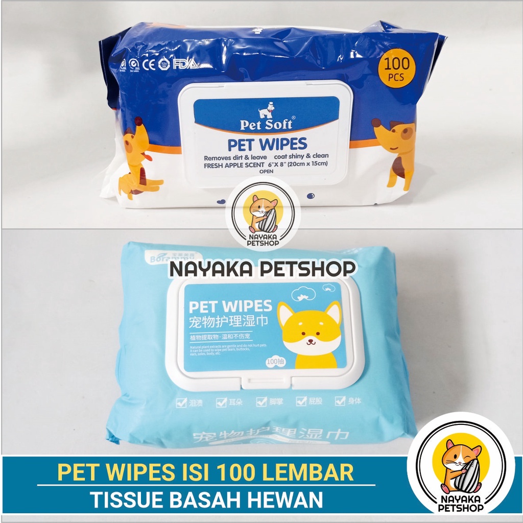 Tissue Basah Hewan Pet Soft 100 Lembar Pet Wipes Tisu Kucing Tissu Pembersih Sugar Glider Hamster Anjing