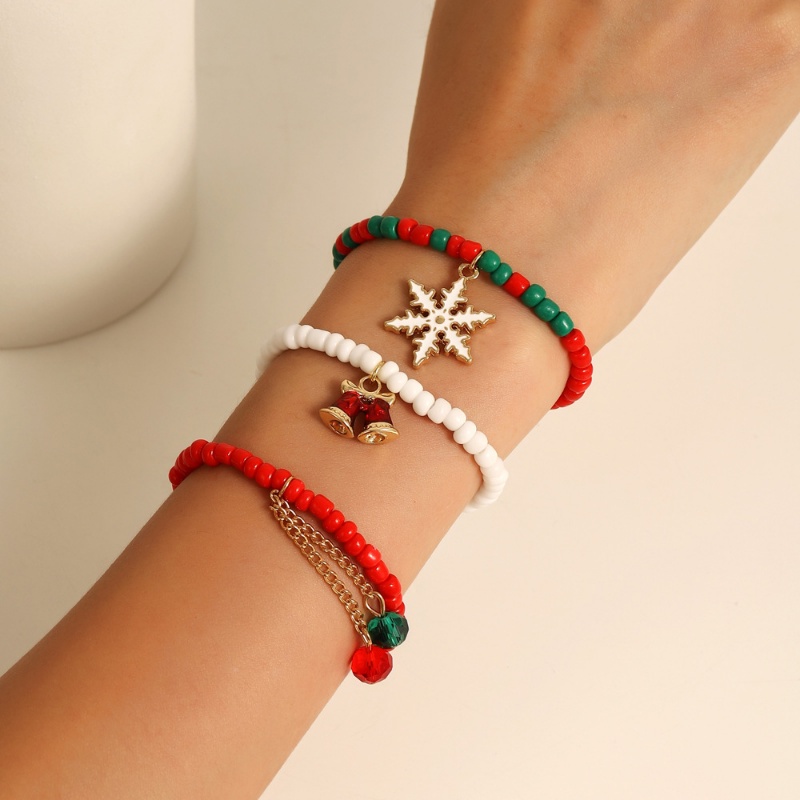 Set Gelang Manik-Manik Handmade Desain Lonceng Salju Natal Untuk Wanita