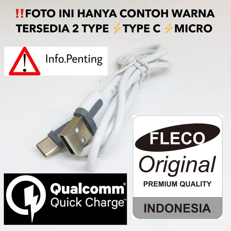 Kabel Data Fleco QC-100S Fast Charging 2.4A Micro Dan Type C Kabel Charger Murah Meriah FastCharging 2.4A Promo By Sen