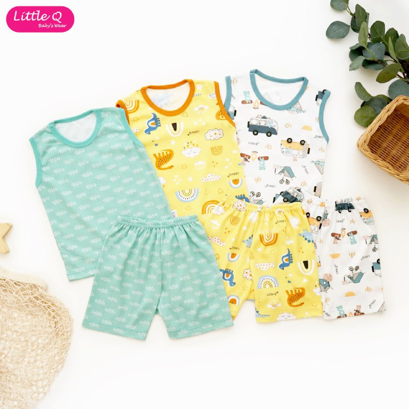 LittleQ Setelan Oblong Kutung Celana Pendek Motif Boy - Setelan Baju Bayi dan Anak Laki-laki Little Q SNI