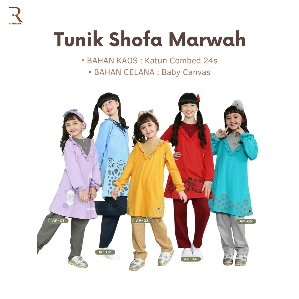 Setelan Baju Anak Muslim Perempuan Tunik Shofa marwah Oshiby