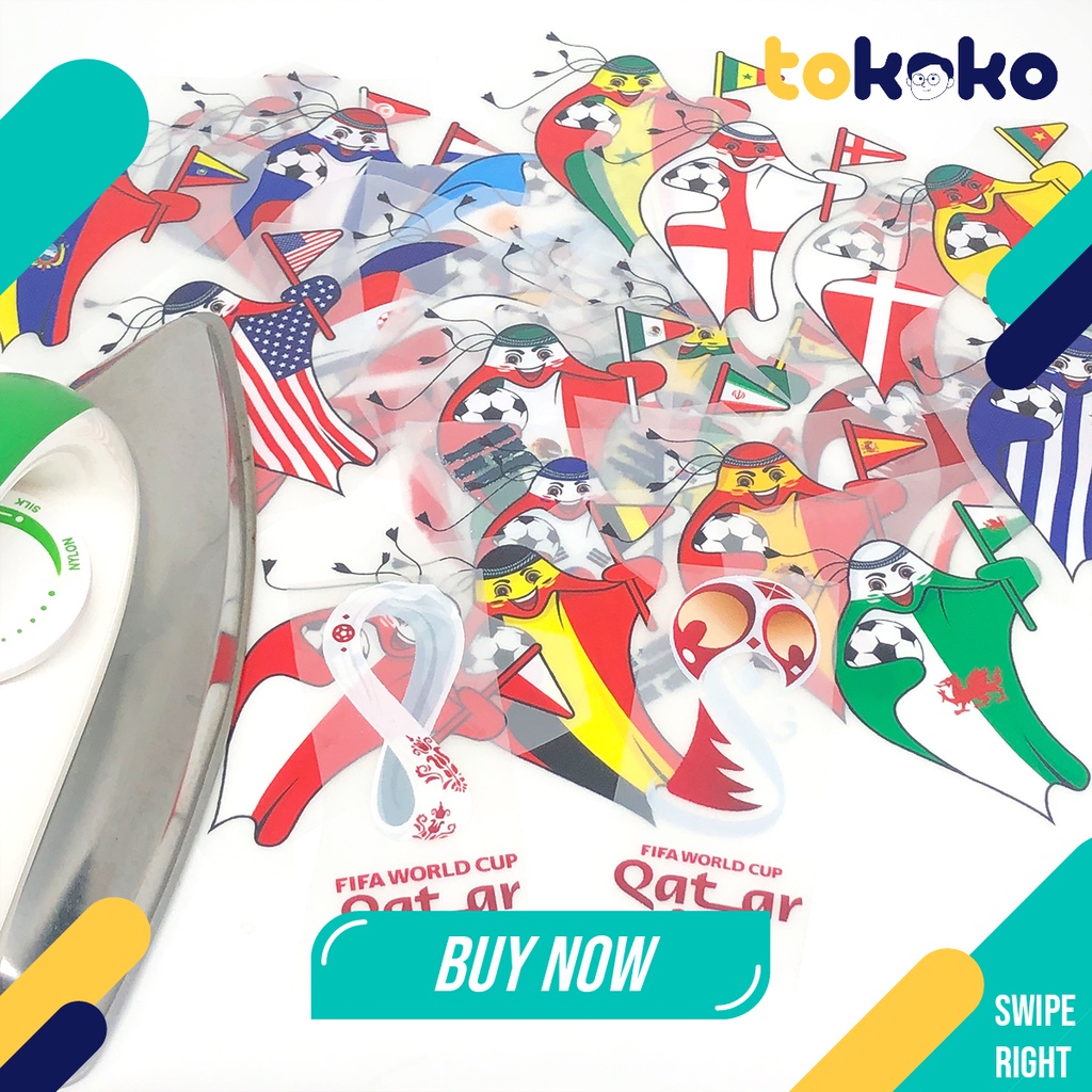 Stiker Sablon Setrika Piala Dunia Maskot World Cup DTF Sablon Gosok Gambar Negara Pildun 2022