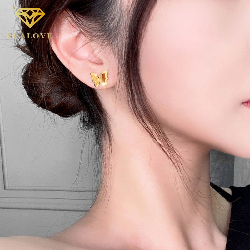 Anting Titanium Wanita Anti karat dan anti alergi, hati, kupu, Bola, semanggi, Daisy, bunga Earrings Aksesoris Korea