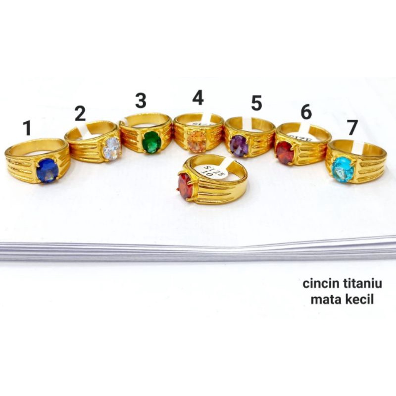 RING CINCIN TITANIUM PRIA ROUND BATU WARNA EMAS ELEGAN ANTI KARAT PERMATA KECIL