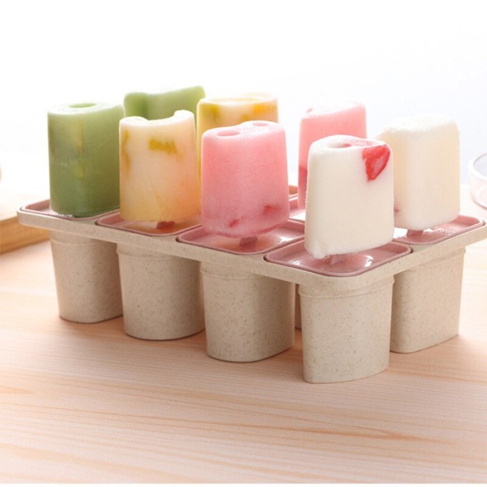 (clashop)Cetakan Es Krim Stik Kotak Mini / Cetakan Ice Cream Stick Jelly 8 Slot Es Loli DIY Beserta Lucu Es Batu Bulat