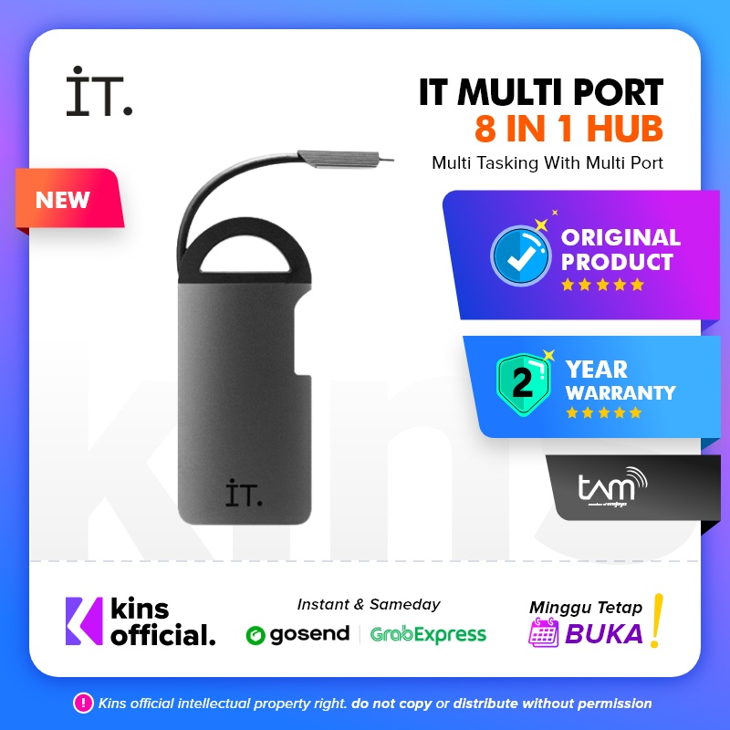 IT Multi Port 8 in 1 Hub with USB-C cable for Macbook, iPad, PC Tablet