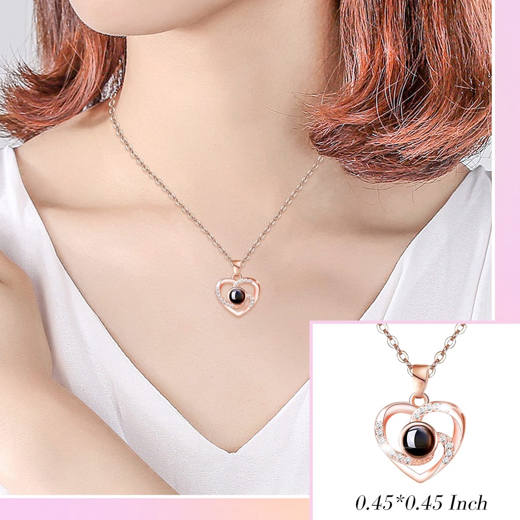 Topspot Preserved Red Real Rose with I Love You Necklace 925 Sterling Silver Kalung in 100 Languages -Eternal Flowers Rose Gifts for Mom Wife Girlfriend Her on Christmas Valentines Day Mothers Day Anniversary Birthday Gifts for Women