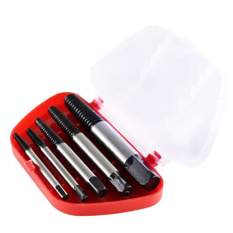 Nuansa - Set Mata Bor Extractor Broken Screw Remover 5 in 1 Alat Pembuka Baut Sekrup Rusak Screw Extractor Broken Striped Screw Remover