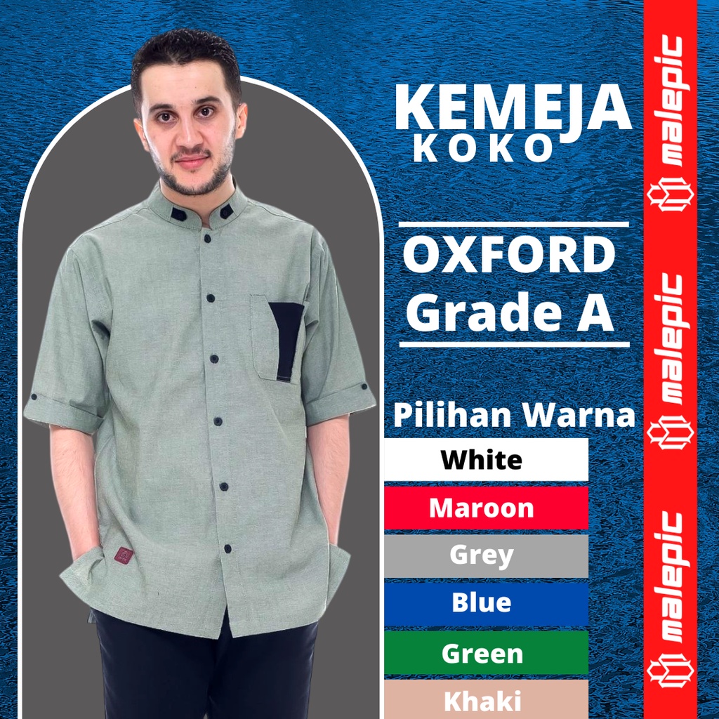 Baju Kemko Kemeja Koko Muslim Pria Dewasa Lengan Pendek Oxford Ukuran S - XXL