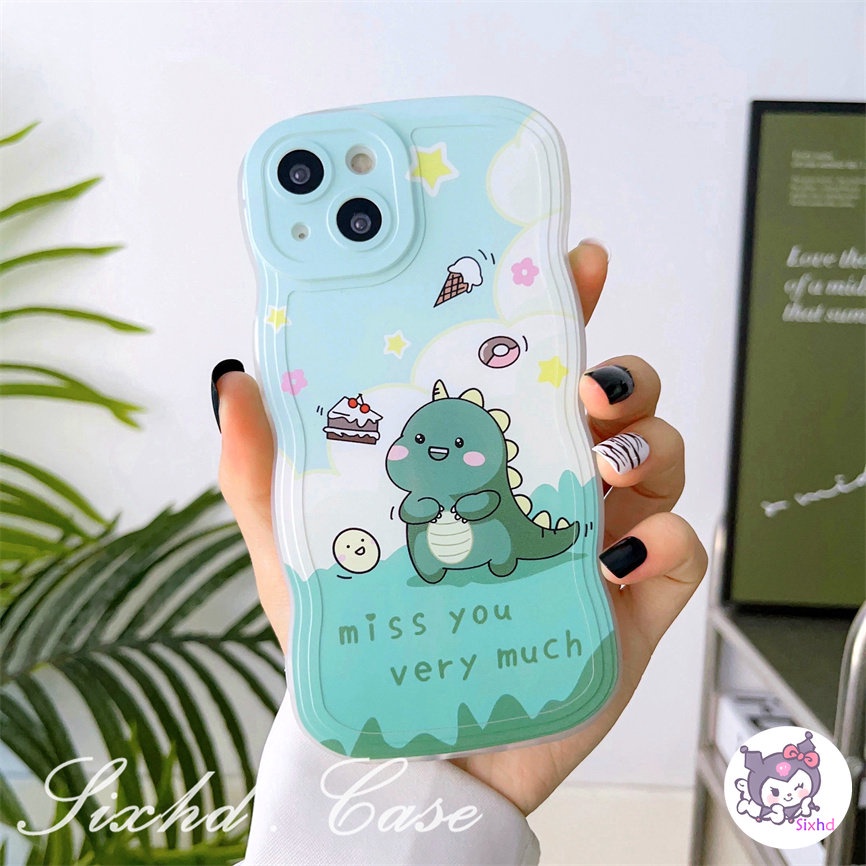 OPPO A78 A57 A77s A76 A96 A55 A16K A15 A16 A74 A54 A53 A33 A31 A9 A5 A5s Reno 8T 8Z 7Z 6Z 5Z A92 A93 A92 A94 A77 A52 F9 Couple Cartoon Dinosaur Case Wave Frame Phone Case Soft Silicon Anti falling Dust-proof Cover