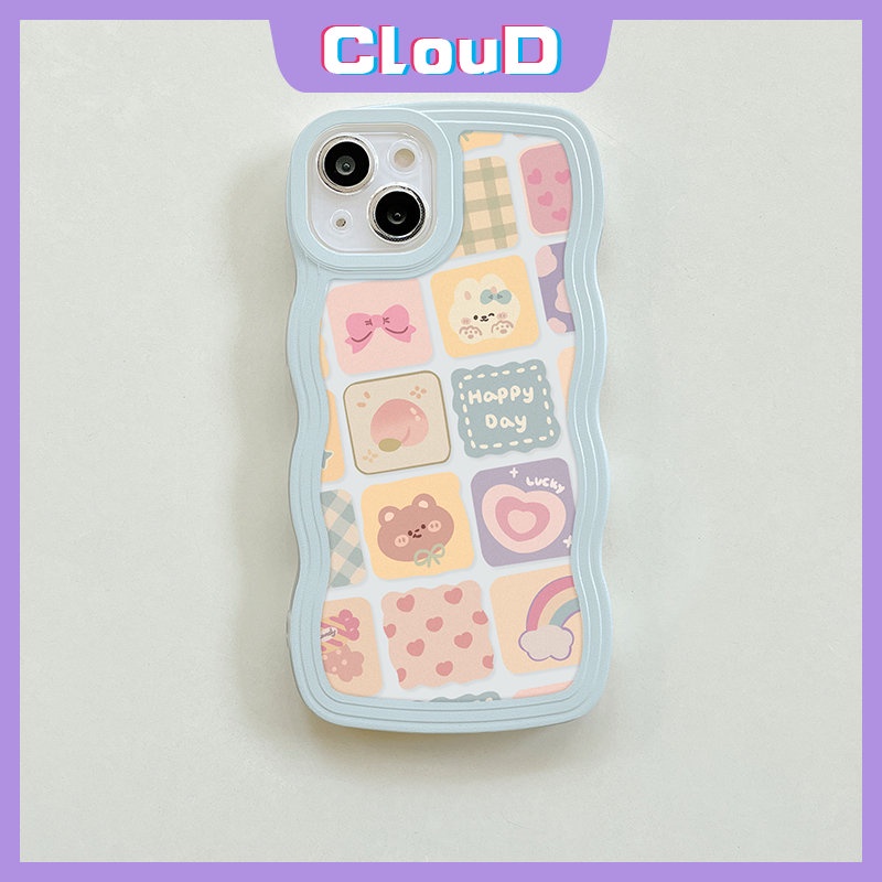 Samsung A14 A04s A13 A12 A04 A32 A50s A11 A22 A52 A03s A50 A52s A53 A33 A02s A03 A20 F22 A21s A30s A51 A31 A23 Kartun Lucu Beruang Kisi Ilustrasi Pelangi Wave Edge Soft Case